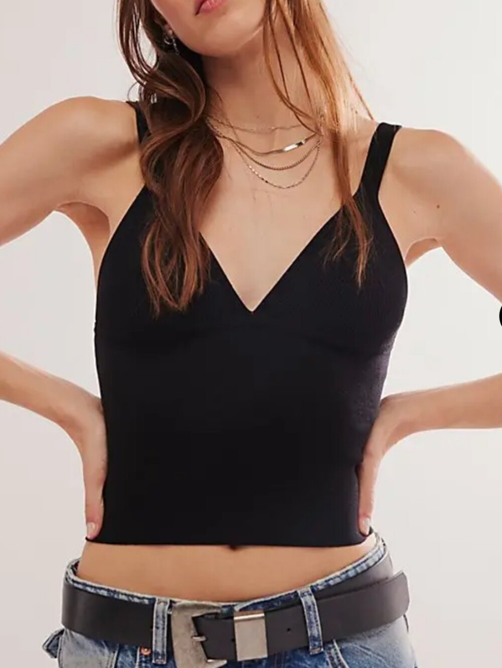 Free People NWOT Teagan Sweet Cropped Cami in Black Sweater Knit sz LRG